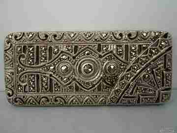 Art Deco brooch. Sterling silver and marcasite gems. Circa 1940s