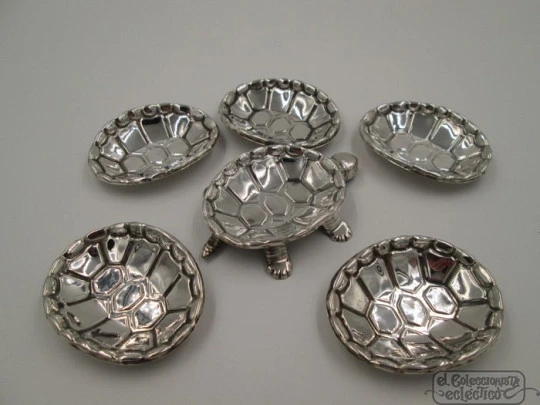 Ashtray. Turtle shape. Sterling silver. Five shells. Circa 1970's