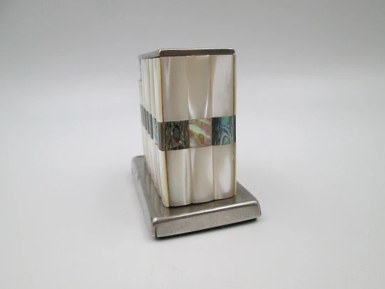 Augusta butane table lighter. Silver plated metal, nacre and mother of pearl. Germany Augusta butane table lighter. Silver plated metal, nacre and mother of pearl. Germany