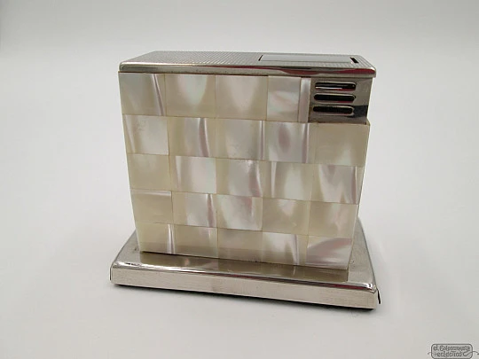 Augusta gas table & desk lighter. 1970's. Metal and Mother of pearl