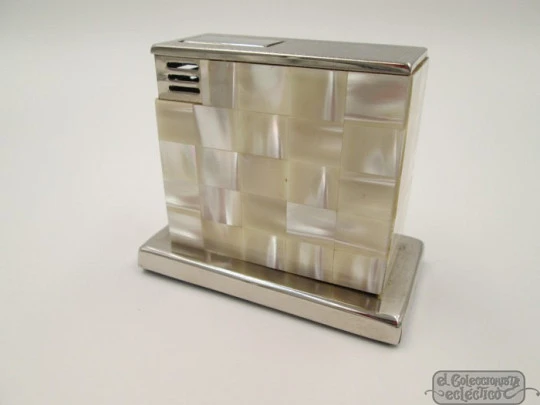 Augusta gas table & desk lighter. 1970's. Metal and Mother of pearl