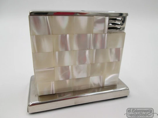 Augusta gas table & desk lighter. 1970's. Metal and Mother of pearl