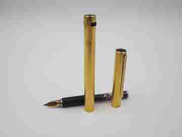 Aurora Hastil fountain pen. Gold plated. 14k gold nib. Linear pattern. 1970's
