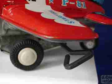 Avión mecánico Star Fire P-81. Hojalata litografiada. 1950. Kanto Toys. Cuerda