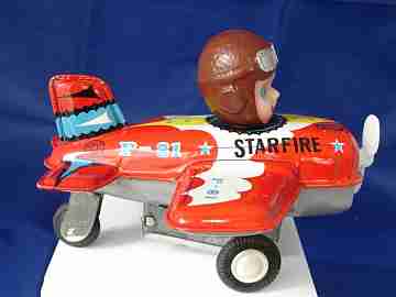 Avión mecánico Star Fire P-81. Hojalata litografiada. 1950. Kanto Toys. Cuerda