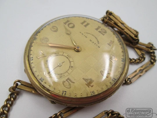Awiw Watch chronometer. 20 microns gold plated. Stem-wind. 15 jewels. Chain