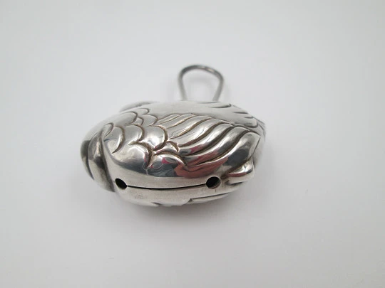 Baby rattle with handle. 925 sterling silver. Swimming duck figure. Europe. 1980's Baby rattle with handle. 925 sterling silver. Swimming duck figure. Europe. 1980's