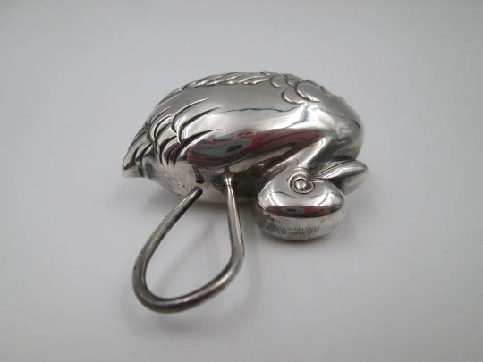 Baby rattle with handle. 925 sterling silver. Swimming duck figure. Europe. 1980's Baby rattle with handle. 925 sterling silver. Swimming duck figure. Europe. 1980's