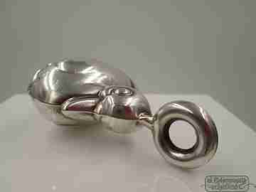 Baby rattle. 925 sterling silver. 1960's. Duck figure. Ring
