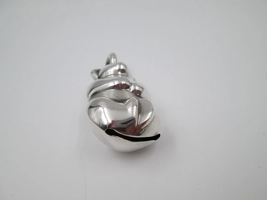 Baby rattle. Sterling silver. Circa 1970's. Bear figure. Ring. Spain