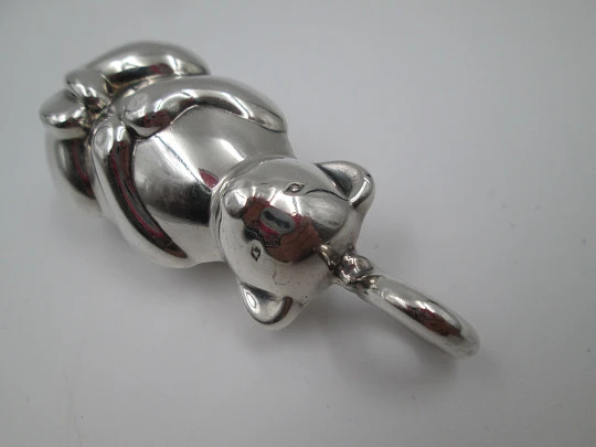 Baby rattle. Sterling silver. Circa 1970's. Bear figure. Ring. Spain