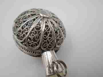Baby rattle. Sterling silver. Openwork filigree sphere and ivory handle. 1970's