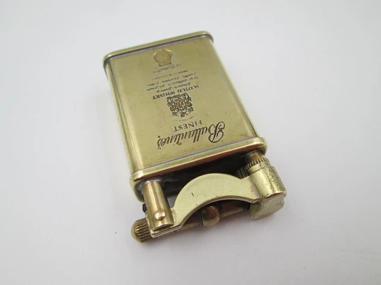 Ballantine's advertising pocket petrol lighter. Lift arm model. Gold-plated metal. 1980's