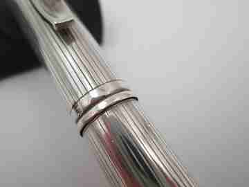 Ballpoint pen. 935 sterling silver. Vertical lines design. Push mechanism. Europe. 1950's
