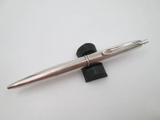 Ballpoint pen. 935 sterling silver. Vertical lines design. Push mechanism. Europe. 1950's