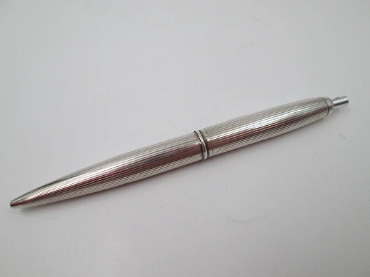 Ballpoint pen. 935 sterling silver. Vertical lines design. Push mechanism. Europe. 1950's