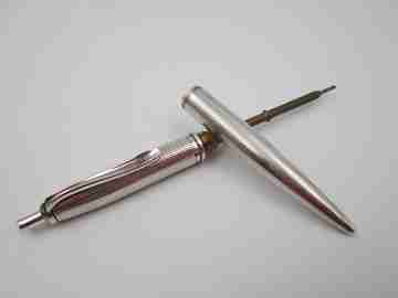 Ballpoint pen. 935 sterling silver. Vertical lines design. Push mechanism. Europe. 1950's