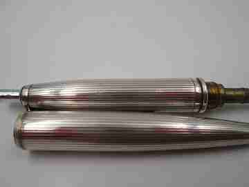 Ballpoint pen. 935 sterling silver. Vertical lines design. Push mechanism. Europe. 1950's