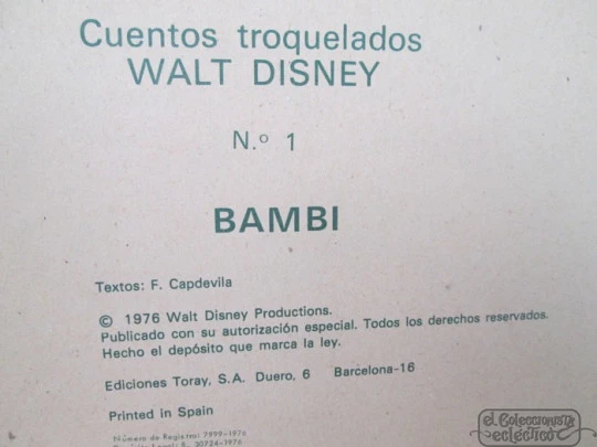 Bambi. Die-cut book. Toray publisher. 1976. Spain. Disney