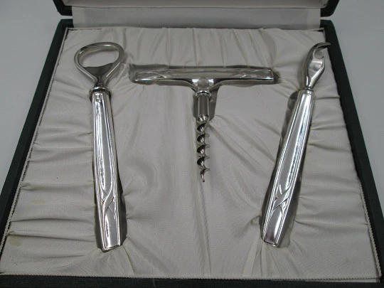 Bar set. Sterling silver. Pedro Duran. Box. Corkscrew & bottle openers