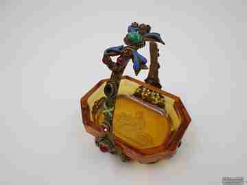 Basket miniature. Cut glass, enamel & colours stones. France. 1940's