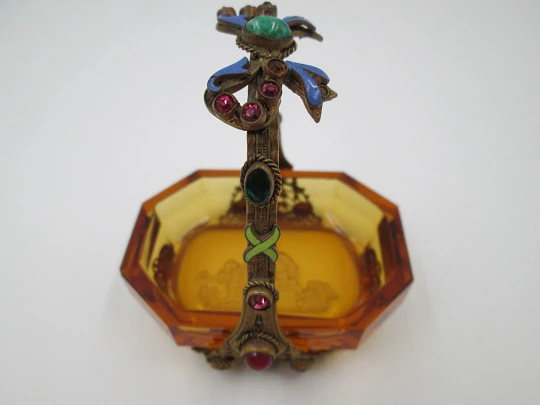 Basket miniature. Cut glass, enamel & colours stones. France. 1940's