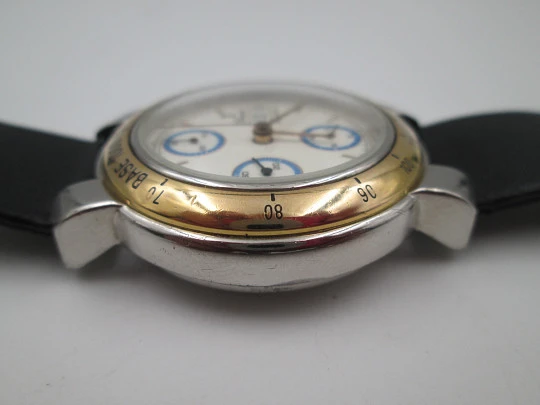 Bassel men's automatic chronograph. Steel and gold plated. Calendar. 1980's. Swiss Bassel men's automatic chronograph. Steel and gold plated. Calendar. 1980's. Swiss