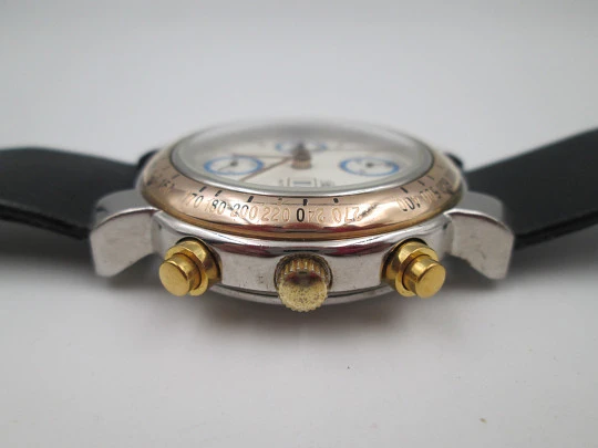 Bassel men's automatic chronograph. Steel and gold plated. Calendar. 1980's. Swiss Bassel men's automatic chronograph. Steel and gold plated. Calendar. 1980's. Swiss