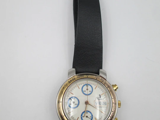 Bassel men's automatic chronograph. Steel and gold plated. Calendar. 1980's. Swiss Bassel men's automatic chronograph. Steel and gold plated. Calendar. 1980's. Swiss