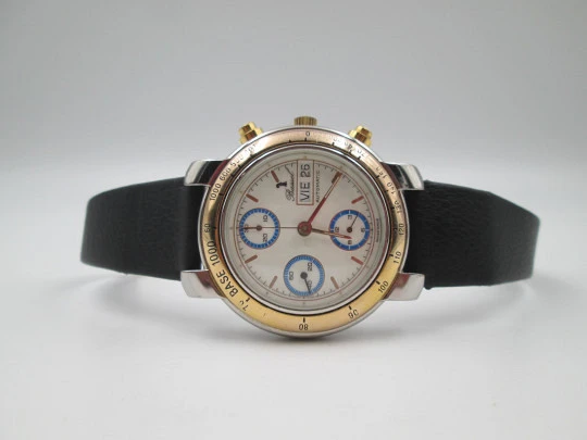 Bassel men's automatic chronograph. Steel and gold plated. Calendar. 1980's. Swiss Bassel men's automatic chronograph. Steel and gold plated. Calendar. 1980's. Swiss