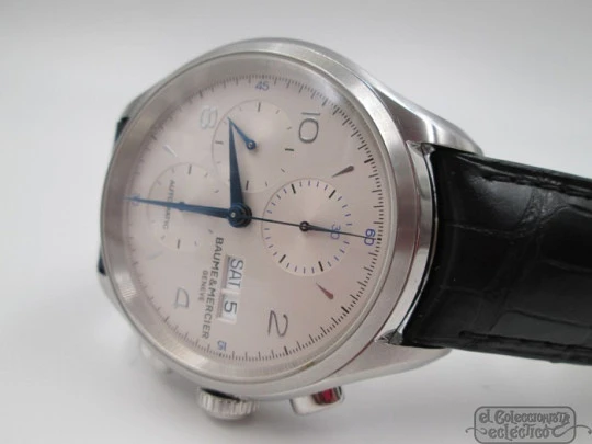 Baume & Mercier Clifton chronograph. Automatic. Box. Steel. Day and date