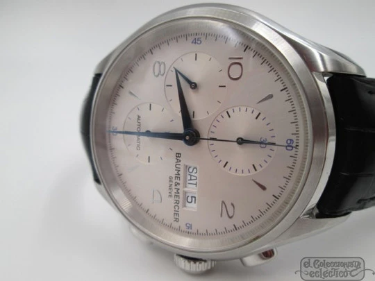 Baume & Mercier Clifton chronograph. Automatic. Box. Steel. Day and date