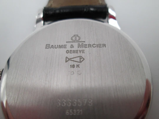 Baume & Mercier Geneve Classic unisex. Oro blanco 18k. Cuarzo. 1990. Suiza. Estuche