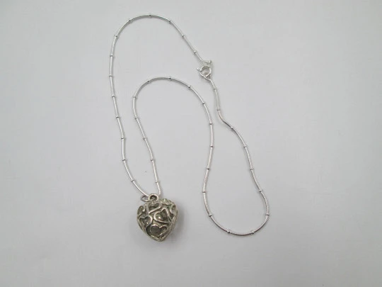 Bell heart necklace with cord. 925 sterling silver. Spring ring clasp. Europe. 1990's