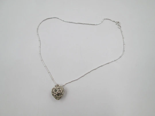 Bell heart necklace with cord. 925 sterling silver. Spring ring clasp. Europe. 1990's