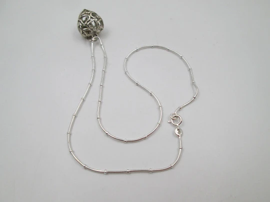 Bell heart necklace with cord. 925 sterling silver. Spring ring clasp. Europe. 1990's