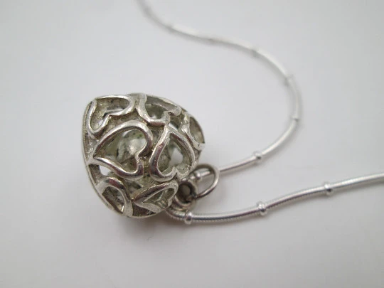 Bell heart necklace with cord. 925 sterling silver. Spring ring clasp. Europe. 1990's