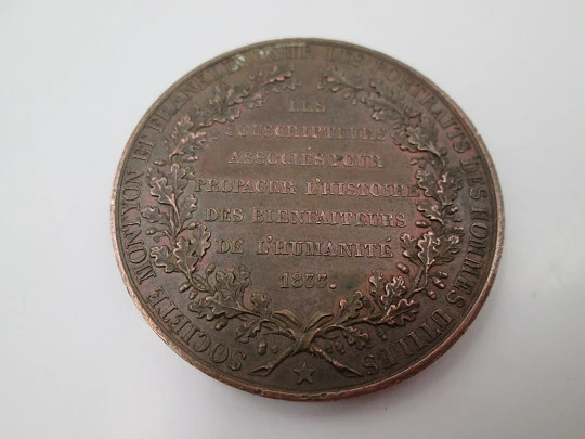 Benjamin Franklin y Antoine de Montyon medalla cobre. Jean Jacques Barré. 1833