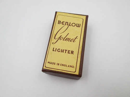 Benlow Golmet pocket petrol lighter. Bitone aluminum. Original box. England. 1950's