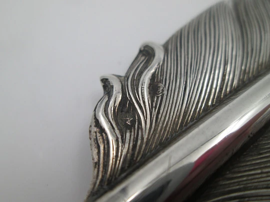 Bird's feather shape dip pen. 925 sterling silver. Pedro Duran. Golden nib. 1980's