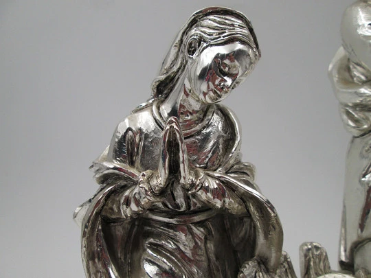 Birth of Jesus laminated sterling silver sculpture. Aurelio Alabardi. Italy. 1980's