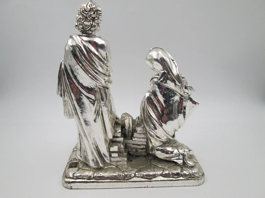 Birth of Jesus laminated sterling silver sculpture. Aurelio Alabardi. Italy. 1980's