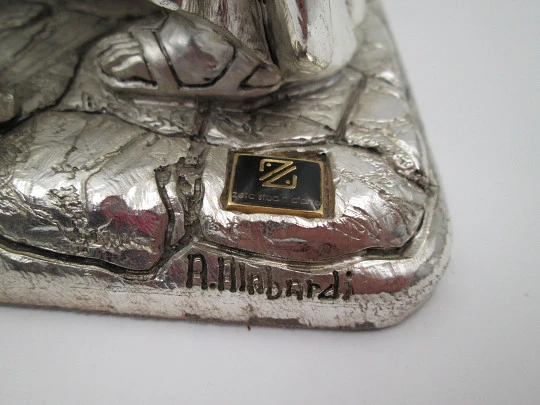 Birth of Jesus laminated sterling silver sculpture. Aurelio Alabardi. Italy. 1980's