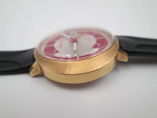 Blattina. Gold plated and steel. Manual wind. Calendar. Bitone sphere. Swiss. 1970's