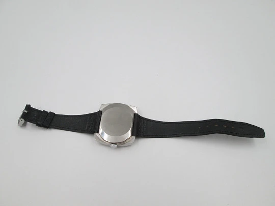 Blattina. Stainless steel. Rectangular case. Automatic. Calendar. Bitone dial. 1970's