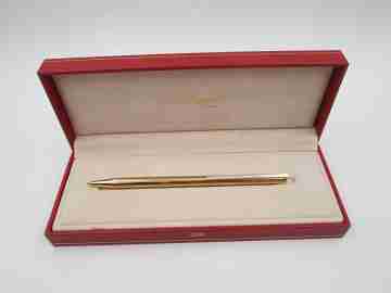 Bolígrafo S.T. Dupont París Classique. Metal chapado oro. Patrón lineal. Estuche. 1990