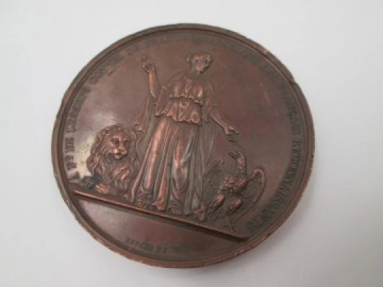 Bombardment of Barcelona 1842 copper medal. Vivier F. Relief. France