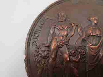 Bombardment of Barcelona 1842 copper medal. Vivier F. Relief. France