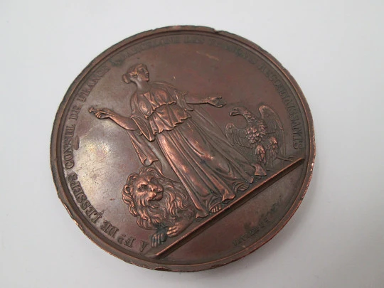 Bombardment of Barcelona 1842 copper medal. Vivier F. Relief. France