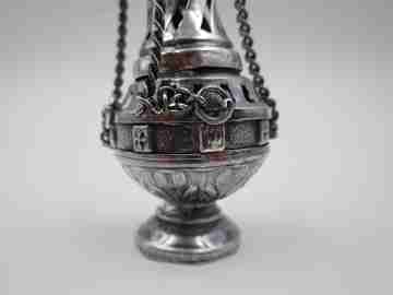 Botafumeiro en miniatura. Plata de ley. Conchas y cruces de Santiago. 1990
